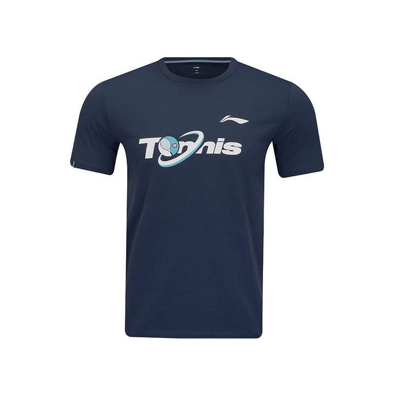 Li Ning T Shirts Unisex Dark Ship Blue Crew Neck AHSUF79-2