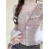 Новый вязаный кардиган Kawaii Lolita для женщин, японский сладкий кружевной свитер, пальто, женский повседневный корейский шик, тонкий, элегантный трикотажный топ