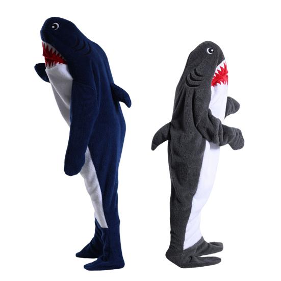 Спальный мешок, мультяшная форма акулы, мягкая фланелевая одежда для кемпинга, семейных прогулок и ночевки, носимое одеяло для взрослых и детей, комбинезон для косплея