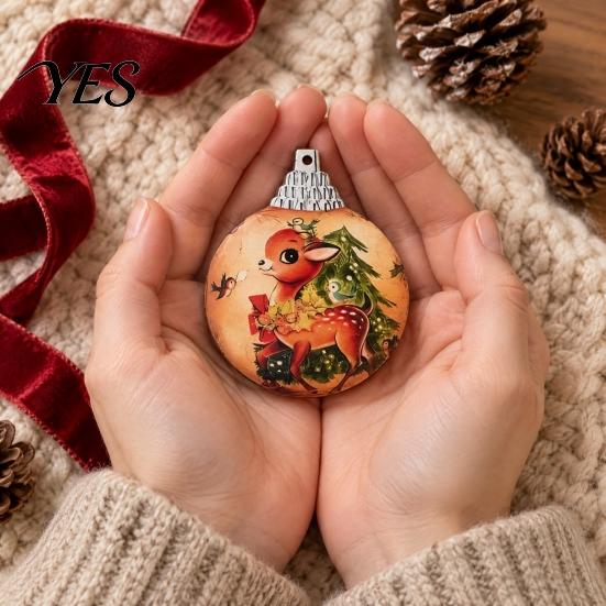 Fireplace Wall Hanging Ornaments Christmas Ball Ornaments, 2D Flat Rustic Wooden Pendants, Retro Indoor Holiday Window Decorations Santa Snowman Deer