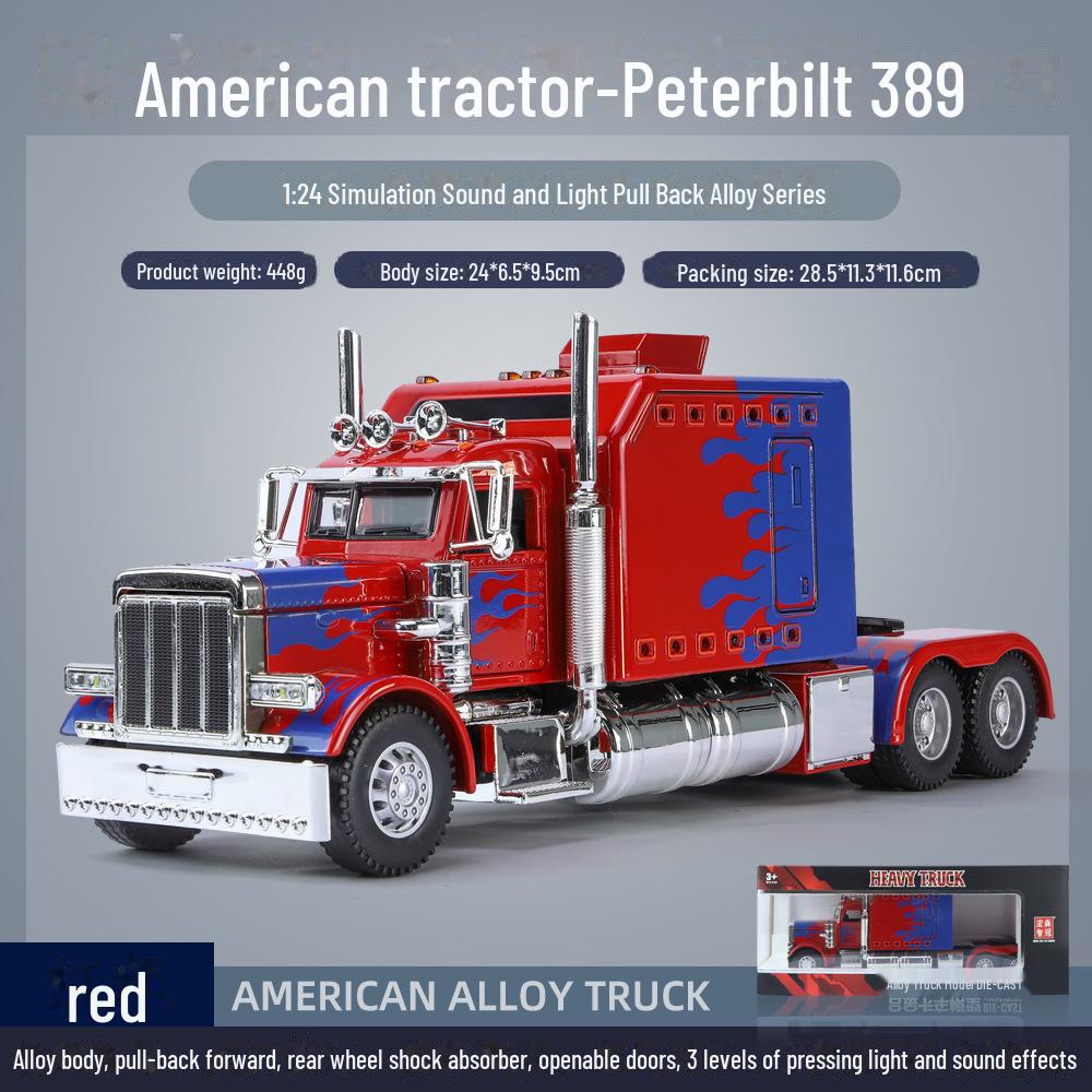 Модель трактора Peterbilt 389 Alloy в масштабе 1/24 со звуком и светом, инерционный механизм - детская подарочная игрушка