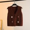 Handmade Flower-appliquéd Knitted Waistcoat Coat Fashion V-neck Vest Short Cardigan Gilet for Spring and Autumn