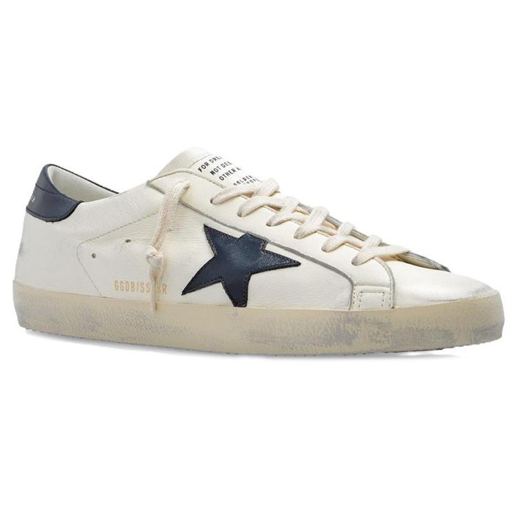 Golden Goose Super Star Leather Low top Stylish Skateboarding Shoes Men's Beige Dark Blue GMF00101.F004164.15430
