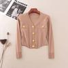 Classic Style V-neck Single Breasted Knitting Cardigan Summer Long-Sleeve Outer Match Short Silm Slim Looking Outer Tops