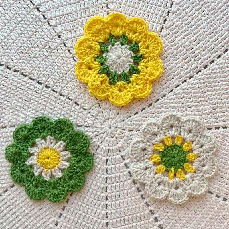 Готовый продукт новый милый стиль инс маленький цветочный подстаканник подставка под тарелку теплоизоляционная подставка ручная работа шерсть вязание крючком