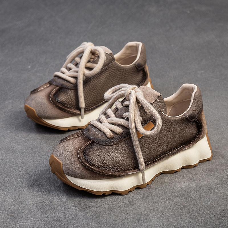 Fashion GKTINOO Lace-up Women's Flat Shoes Genuine Leather Sneakers Mixed Colors 2025 New Handmade Comfortable Retro Platform Sneakers