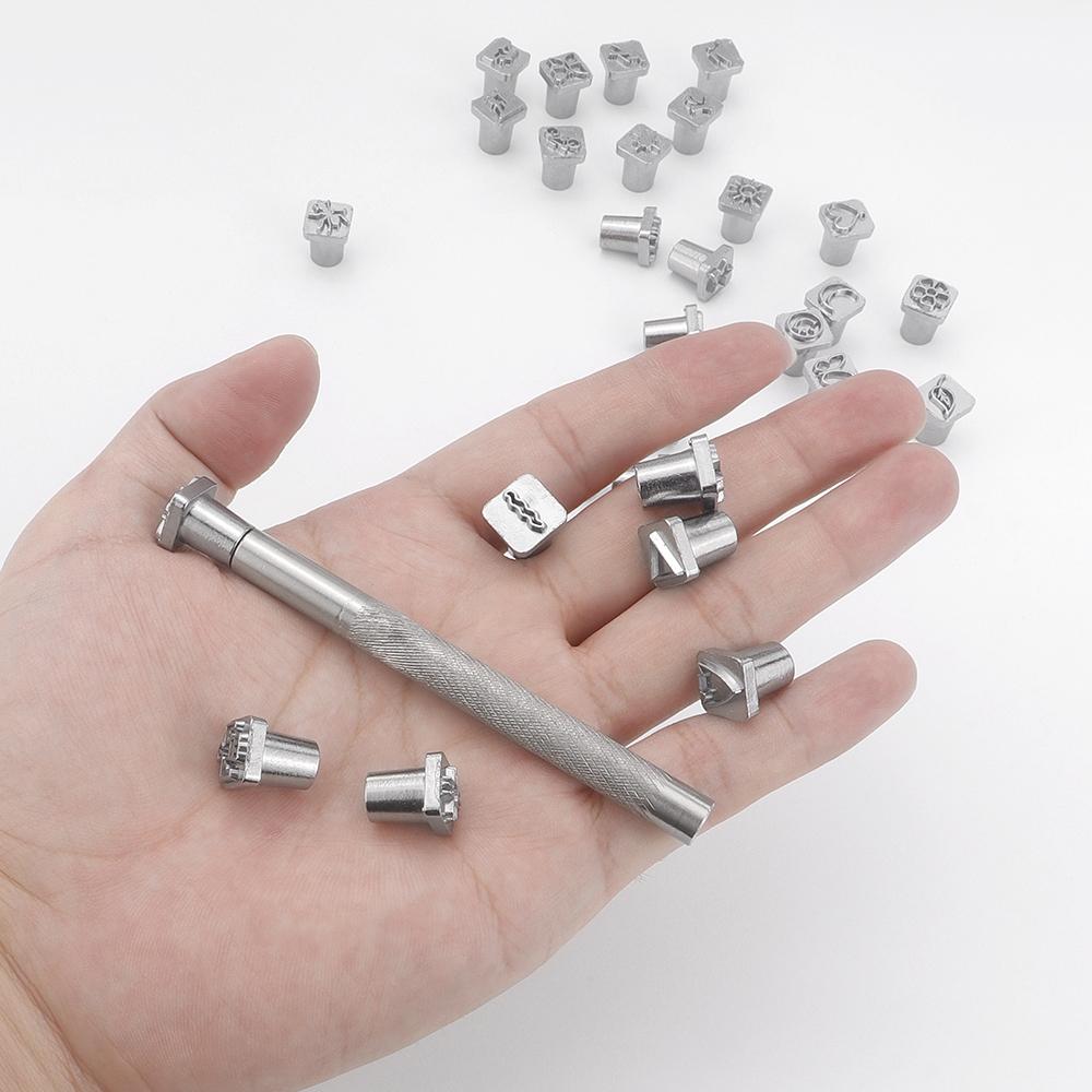 1set DIY Leather Sculpture Puncher Tool, Manual Leather Carving Printing Tool, Various Fancy Shape Engrave & Stamping Tool Set