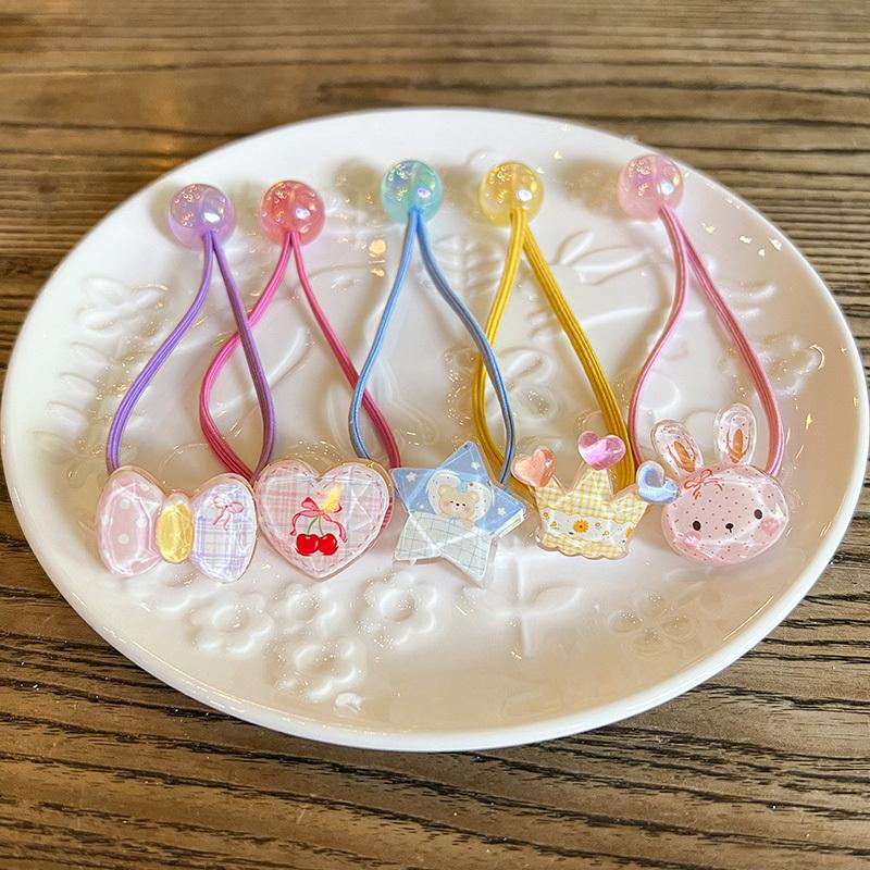 2 Pieces Cute Cartoon Princess Headwear Heart Shaped Elastic Hair Bands Kids Hair Accessories Girls Elastic Hair Ropes
