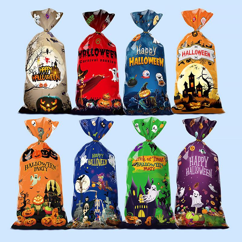 50 шт. подарочный пакет для конфет на Хэллоуин, пакет для печенья, пластиковые пакеты для упаковки закусок, украшения для вечеринки на Хэллоуин