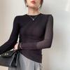 Высокоэластичная хлопковая нить с обтягивающим длинным рукавом, верхняя часть футболки на осень и зиму, новый тип плеча, маленькая круглая горловина, нижняя часть рубашки для женщин