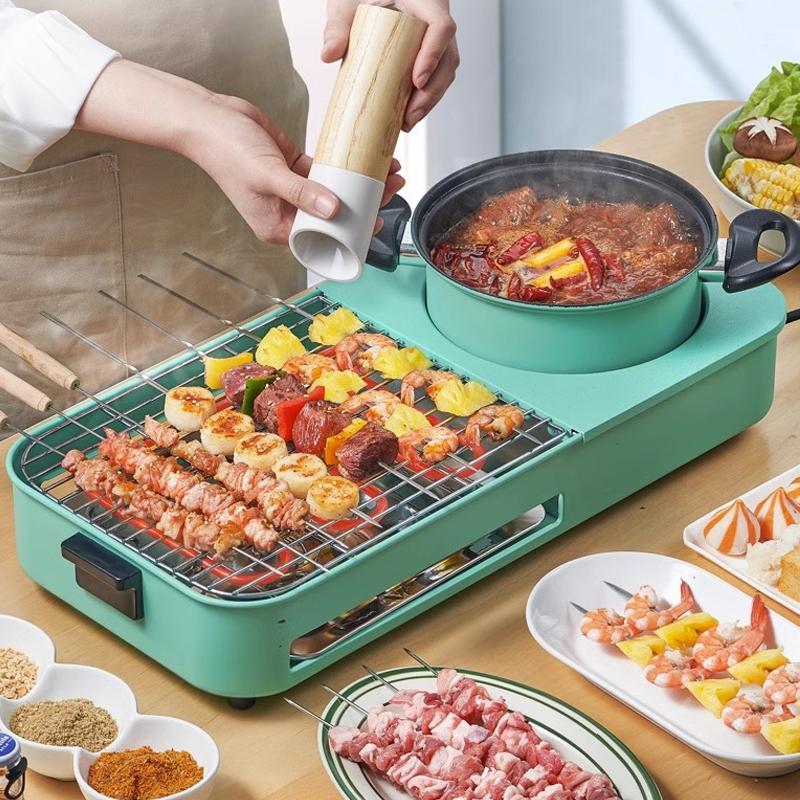 Многофункциональные электрические грили, бездымный 3 в 1 корейский стиль BBQ Hot Pot мультиварка машина, антипригарный электрический противень