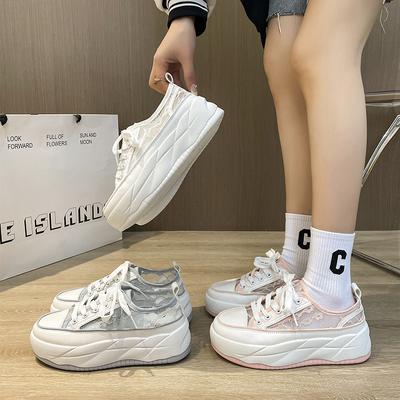 Женские туфли на толстой подошве, сетчатые, на маффиновой подошве, весенне-летние, новые, дышащие, увеличивающие рост, повседневные, универсальные туфли-лодочки