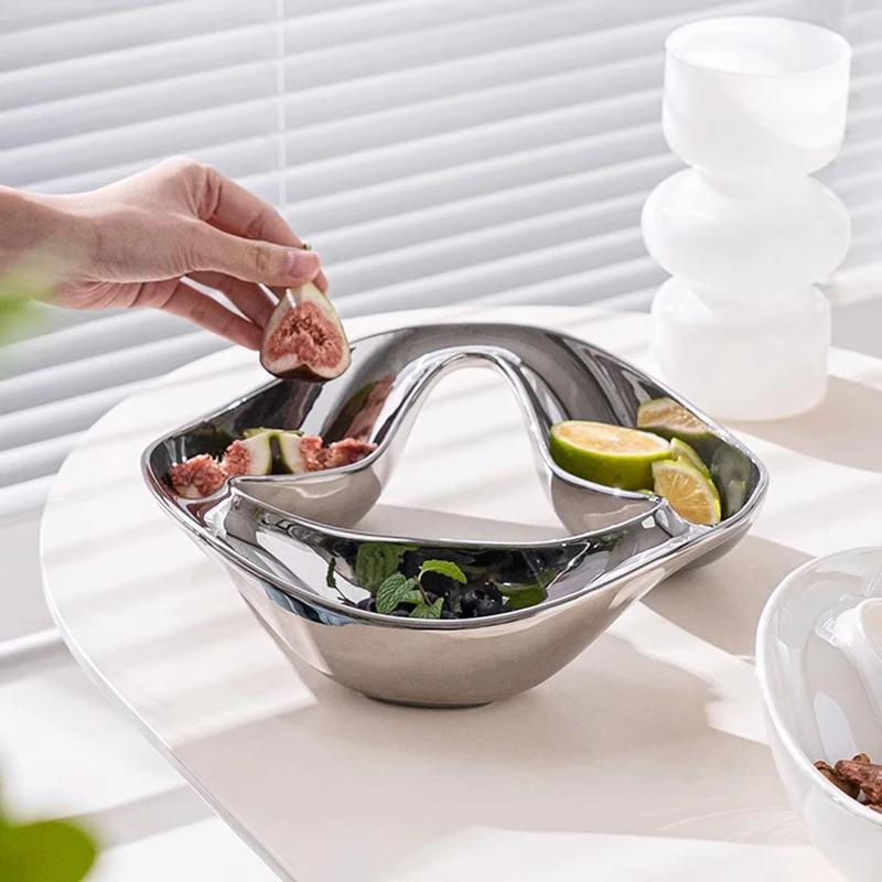 Однотонный круглый керамический поднос для фруктов, закусок, поднос для орехов, чайный столик, поднос для конфет, десертная тарелка, бытовые креативные подносы для хранения