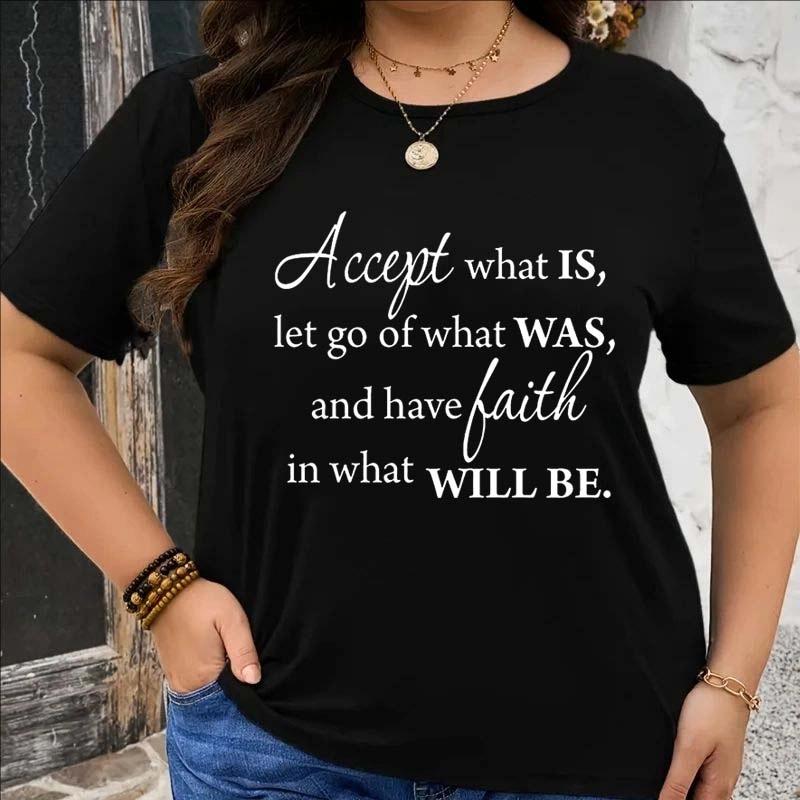 Женская повседневная футболка больших размеров, летняя футболка с принтом букв, повседневная свободная футболка с круглым вырезом и короткими рукавами, топы, одежда, футболка плюс