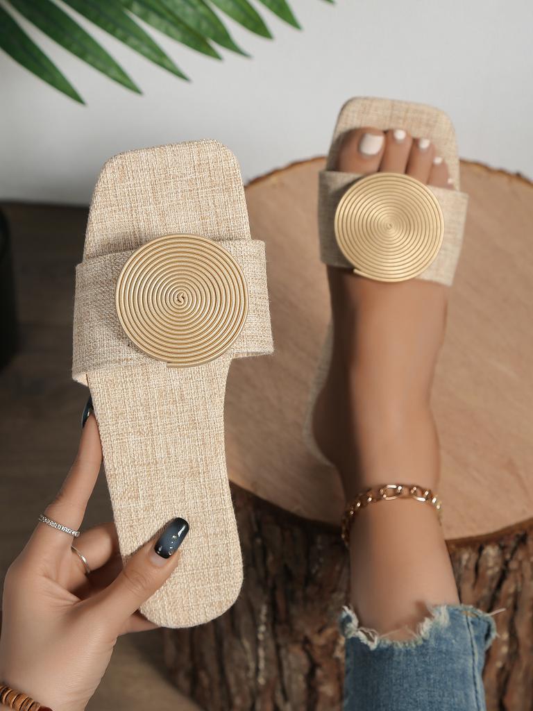 Мода 2024 года, новые женские летние сандалии на плоской подошве, большие размеры, круглая пряжка, однотонные туфли на плоской подошве, женские повседневные тапочки, женская модная пляжная обувь