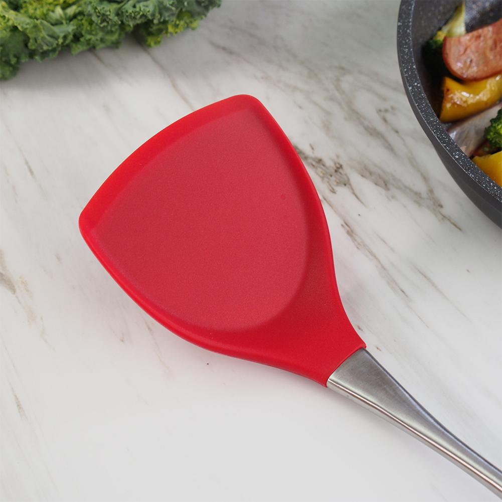 1pc Thicken Heat Resistant Stainless Steel Handle Non-stick Silicone Pot Shovel