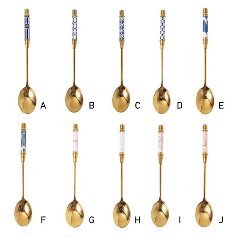 Кофейная ложка из нержавеющей стали, чайная и кофейная ложка, позолоченная десертная ложка, керамическая ложка для десерта
