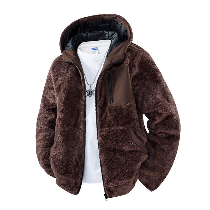 Mens Winter Fleece Hooded Puffer Jacket Thick Warm Loose Casual Coat Teens