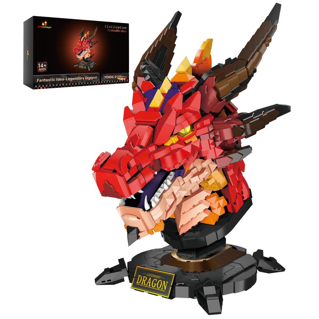 JMBricklayer Dragon Building Blocks Set 70105, Adult Construction Toy, Cool Animal Dragon Flame Dragon Head Display Model, Animal Collectible
