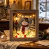 Christmas Table Centerpiece Sea Glass Shadow Box Night Light, 3D Winter Snow Scene Wooden Decorative Lighted Frame Art with LED Warm Glow, Landscape