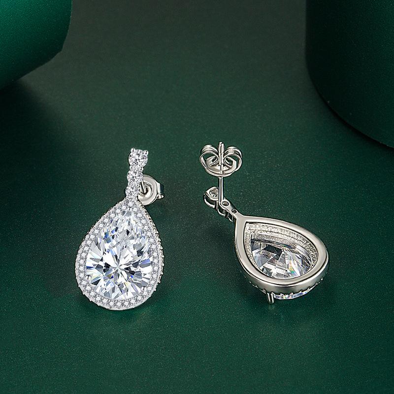 Sace Gems Copper Temperament Zircon Drop Shaped Earrings Navy Blue Inlaid Zircon Color Treasure Earrings for Women