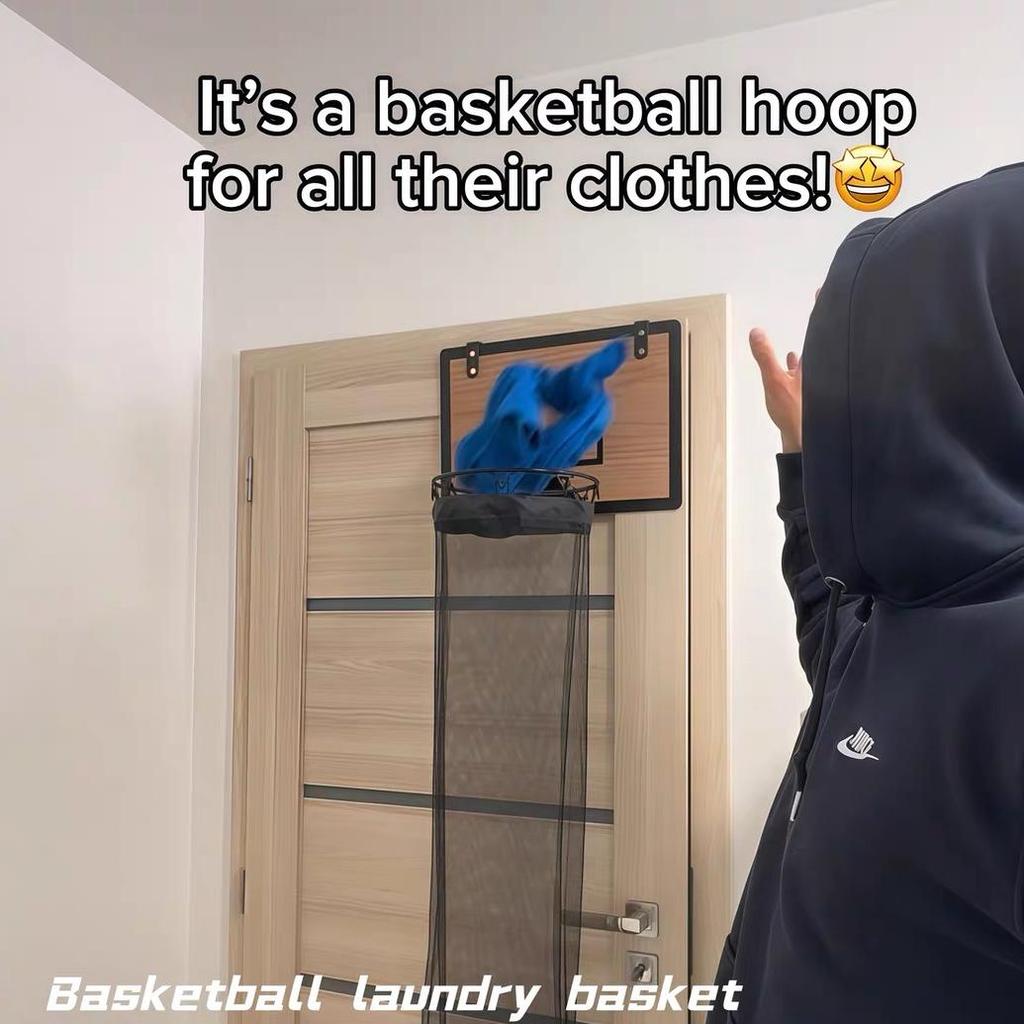 Basketball Hoop Laundry Basket Wall Hanging Dirty Clothes Storage Hamper for Bedroom
