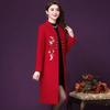 Зимнее шерстяное длинное красное пальто для матери с вышивкой, женская красная одежда с широкой талией