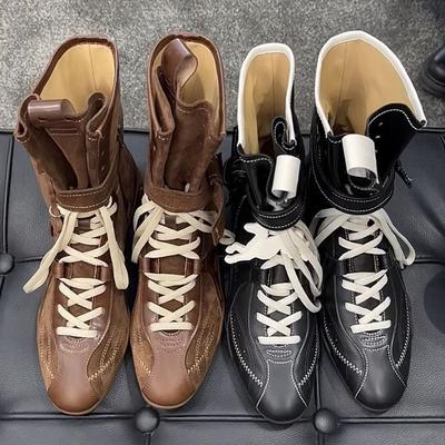 Версия из коровьей кожи~ Ботинки Мартина на плоской подошве с внутренней высотой, женские 2025, новые боксерские ботинки из матовой кожи на шнуровке, короткие ботинки, немецкие тренировочные ботинки