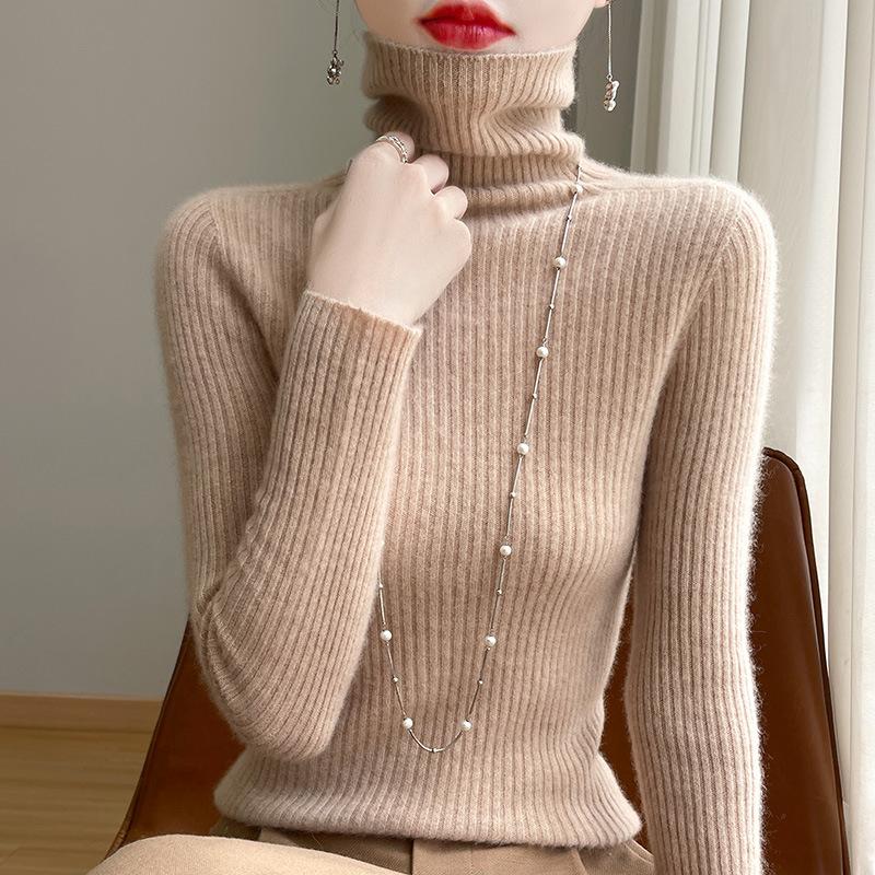 INDFS Women's Fashion Casual Fall Winter Solid Color Print Long Sleeve High Neck Sweaters