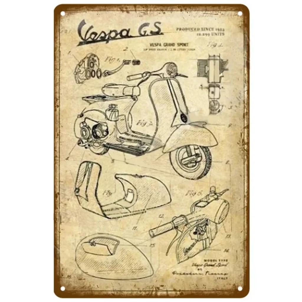 Металлические жестяные таблички Мотоциклы Vespa Настенное украшение Табличка Винтажный художественный плакат Жестяная картина для мужской пещеры Дома Кафе Сада Клуба Бара