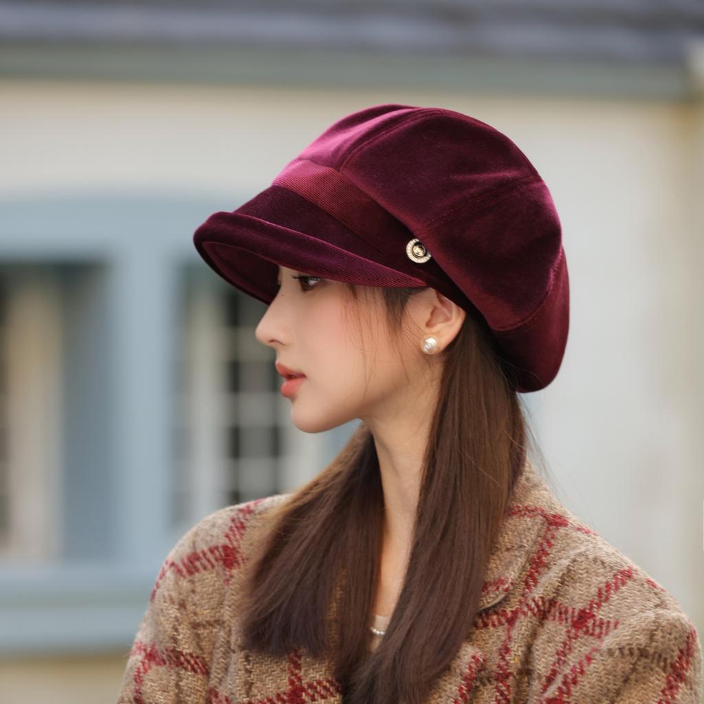 Берет Женский Осень и Зима Ретро Шляпа Художника Мода Утиный Язычок Восьмиугольная Шляпа