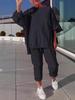 2025 Women's Casual Solid Color Long Sleeve Top and Pants Set - European & American Style
