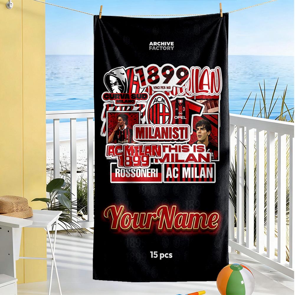 Ac Milan Customized Name Beach Towel Quick-Dry Soft Microfiber Suitable for Swimming Gym Camping Yoga Vacation