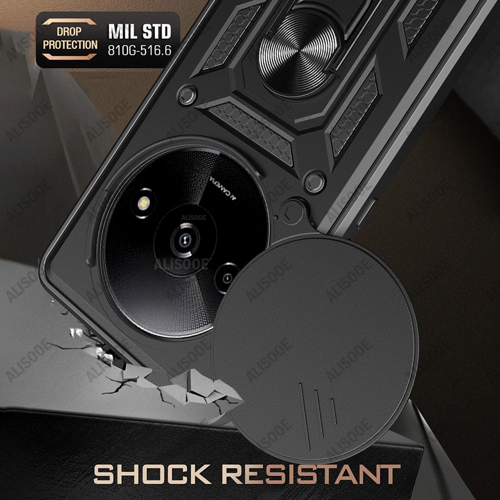 Funda для Redmi A3 Чехол Slide Camera Lens Protection Armor Ring Stand Защитный чехол для Xiaomi Redmi A3 Противоударный чехол