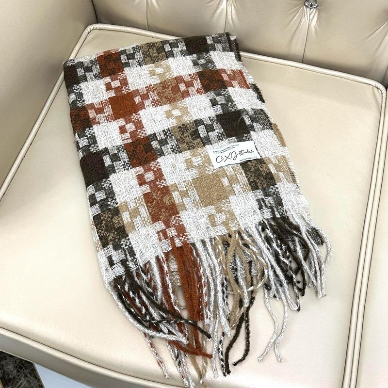 New Autumn and Winter Scarf Women's Contrasting Color Plaid Advanced Sense Tassel Versatile Student Thickened Scarf Shawl