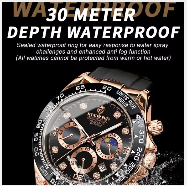 Кварцевые часы для мужчин силиконовый ремешок фаза луны дата хронограф циферблат водонепроницаемые спортивные модные деловые мужские наручные часы