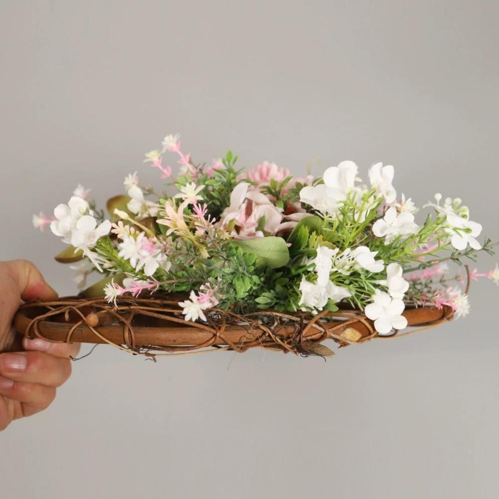 Heart Shaped Wreath Artificial Flowers Garland Easter Themed Wreath Spring Summer Wreath for Valentine's Day Mother's Day Home Door Decorations