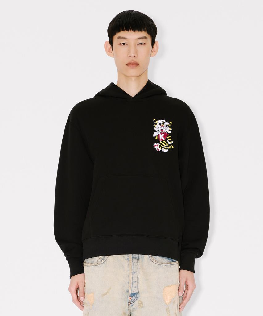 Men'S Kenzo Wild Tiger Embroidered Classic Black Hoodie_K265Amw303Bkx