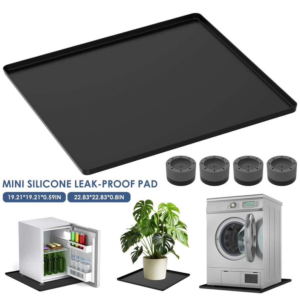 Mini Fridge Silicone Mat Waterproof Fridge Drip Tray with 4 Base Raisers Leak Resistant Under Refrigerator Mat Floor Protector