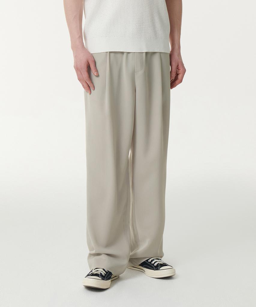 MUSINSA STANDARD Linen-Like One-Pleat Wide Elastic Pants [Light Beige]