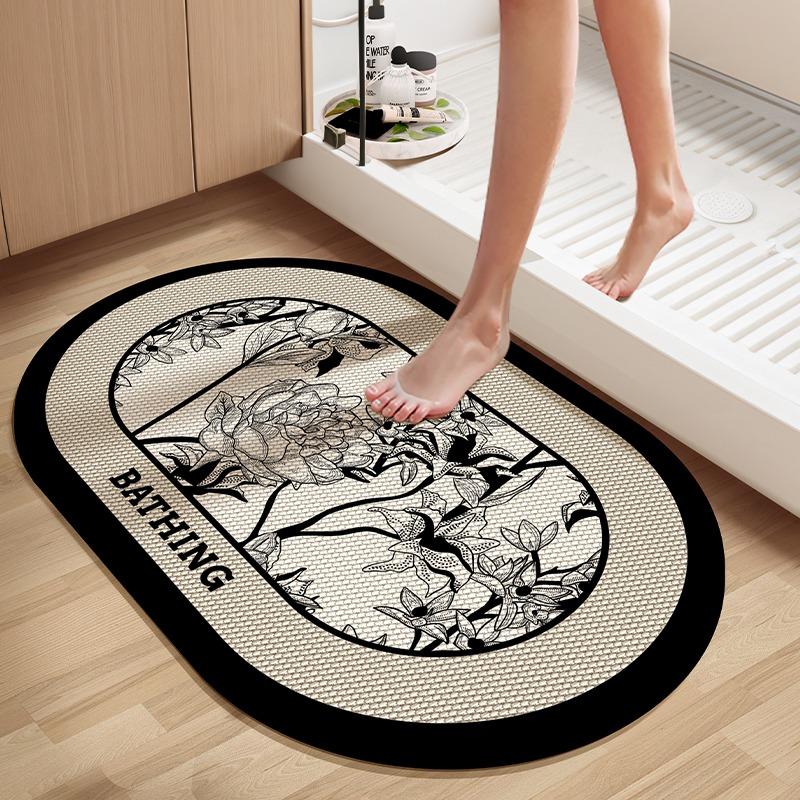 Toilet floor mat non-slip bathroom door mat absorbent foot mat toilet quick-drying diatom mud carpet at the door of the toilet