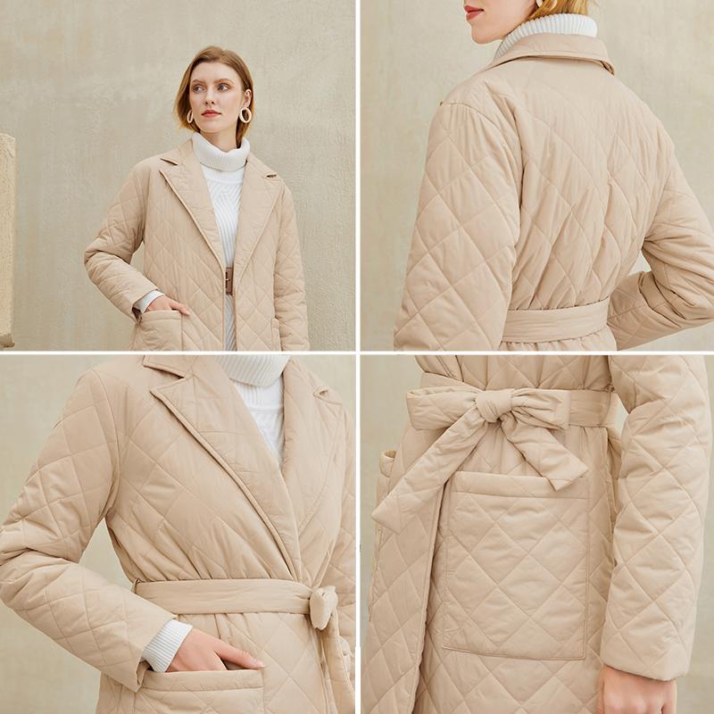 Simplee длинное прямое зимнее пальто с ромбическим узором, повседневные женские парки с поясом и глубокими карманами, стильная верхняя одежда с воротником на заказ