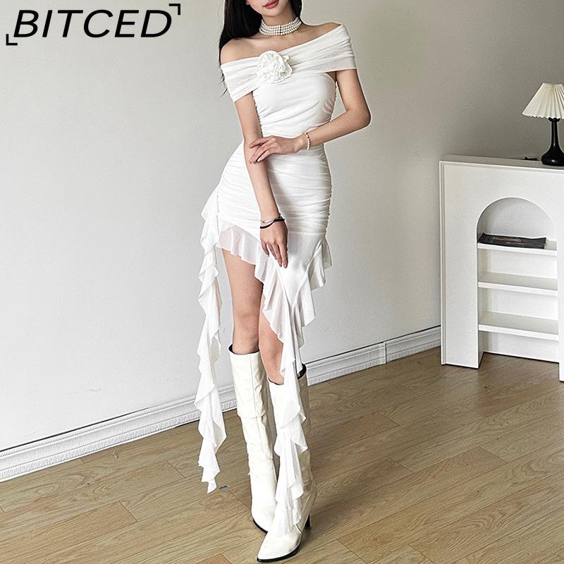 BITCED Весеннее женское однотонное облегающее платье-бюстье с высокой талией, модное, с открытыми плечами