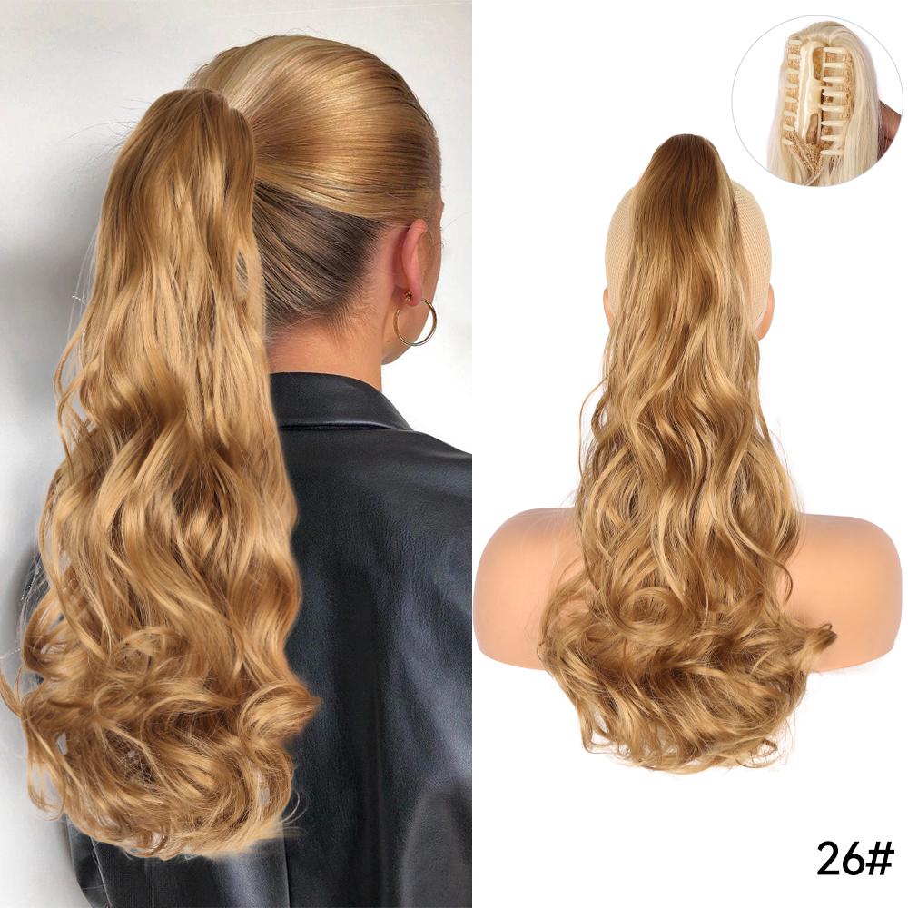 22" Ponytail Extension Claw Long Thick Wavy Curly Jaw Clip In Fake Pony Tails Soft Natural Looking Synthetic Hairpiece For Women