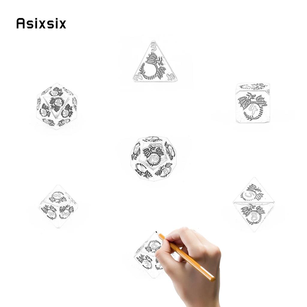 7 шт. металлические кубики с оранжевым драконом, набор цельных металлических многогранных кубиков, подходящий для ролевой игры, настольной игры, карточной игры