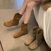 Fashion Autumn Winter Vintage Versatile Slim Boots Korean Style Round Toe Flat Bottom Short Boots Women's Fashionable Piled Up Boot