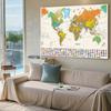World Map-Countries with Cities,Polyester Wall Hanging,for Kids' Room,Living Room,Dorm,Educational Decor,Wall Art,Travel Tools