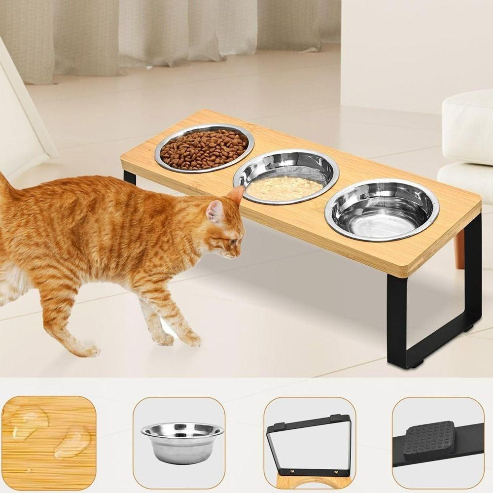 Миски для питомцев с защитой от протекания, приподнятые, нескользящая миска для воды и корма для собак, деревянная подставка для кошачьей миски, кормление питомцев