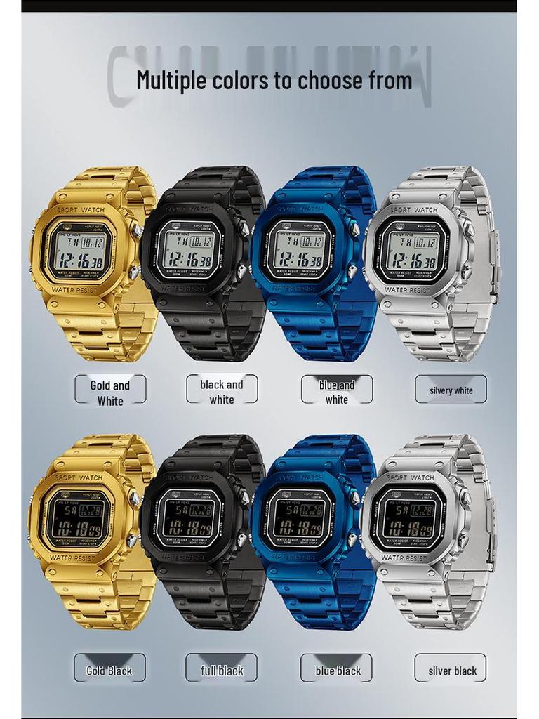 Мужские квадратные водонепроницаемые электронные часы Sanda с модной подсветкой и будильником.