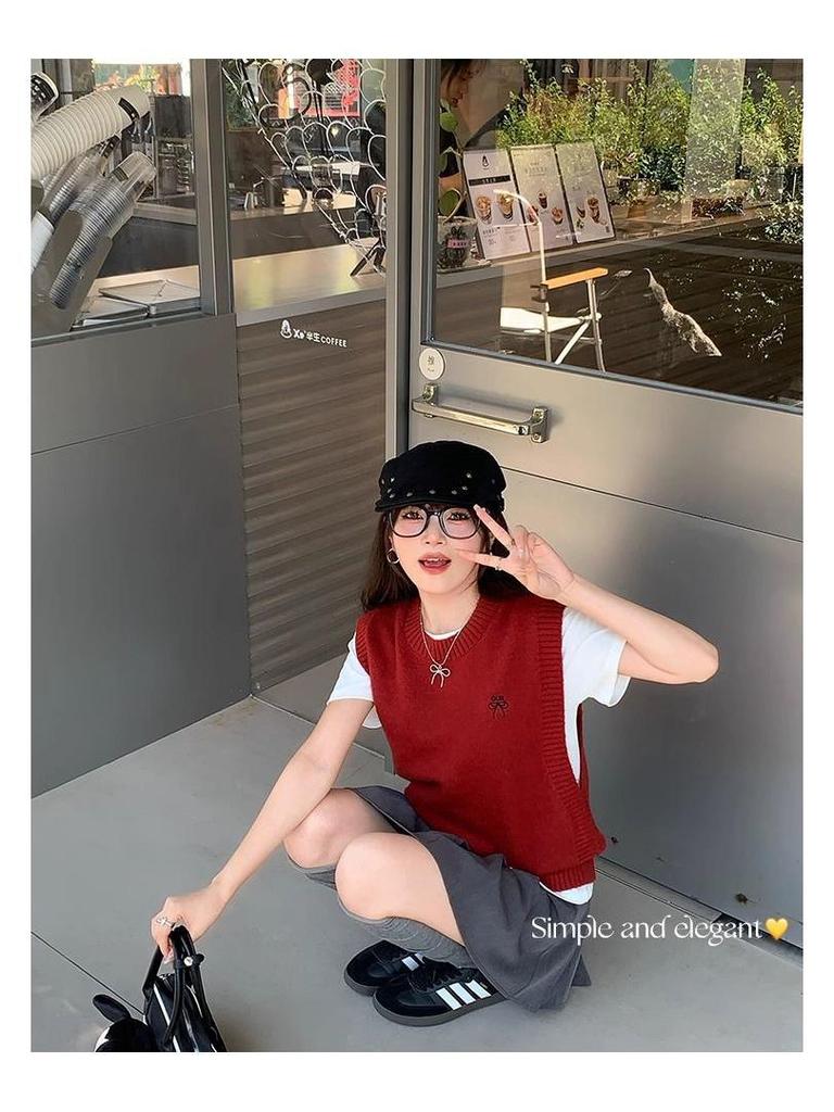 Женский вязаный жилет-свитер - Весна/Осень 2024 Маленький Без рукавов Многослойный топ